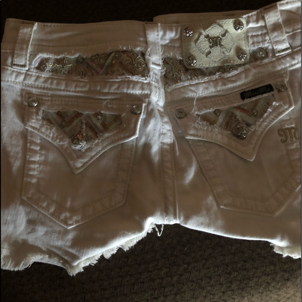White miss me shorts